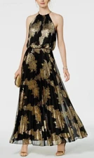 MSK Black & Gold Pleated Gown – Studio 54 Glam Meets Greek Goddess | Size 6