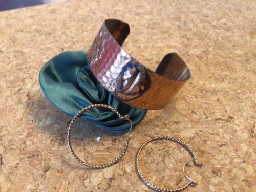 Vintage 70s Copper Cuff Bracelet And Hoop Earrings - image 1