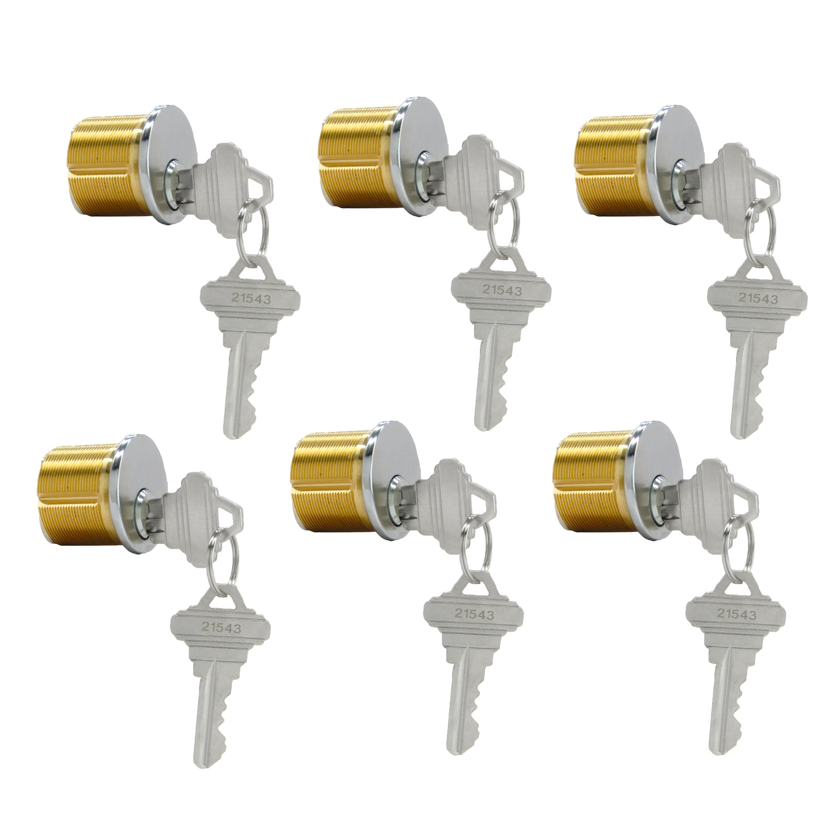 6PCS Brass Mortise Door Cylinder Locks 1 inch Replacement Lock Mortise Cylinder