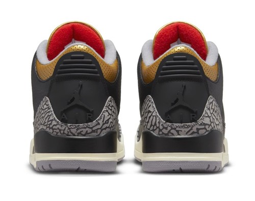 NIKE AIR JORDAN 3 RETRO BLACK CEMENT GOLD SHOES WOMEN SIZE US7-9 EUR38-41 III - Picture 5 of 8