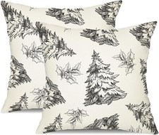 Christmas Pillow Covers 18X18 Inch Set of 2 Christmas Tree Decorative Blk/White