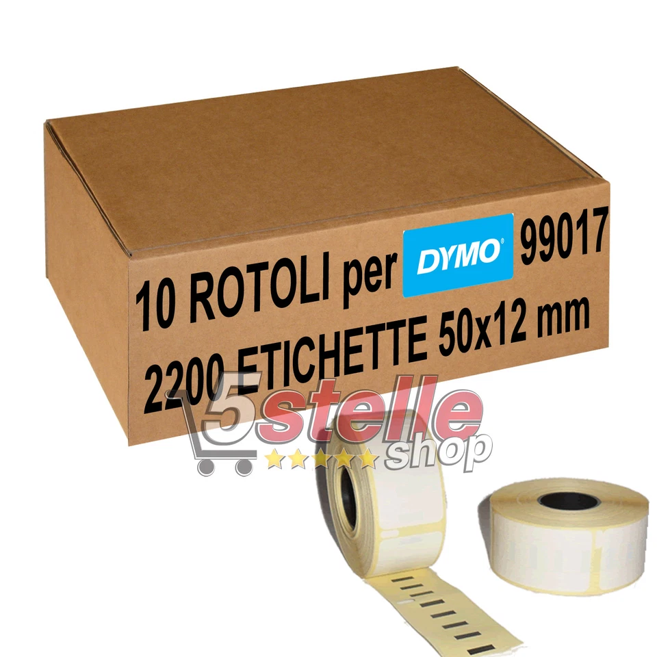 10 x ROTOLI ETICHETTE ADESIVE DYMO 99017 12x50mm STAMPANTE LABELWRITER 400 450