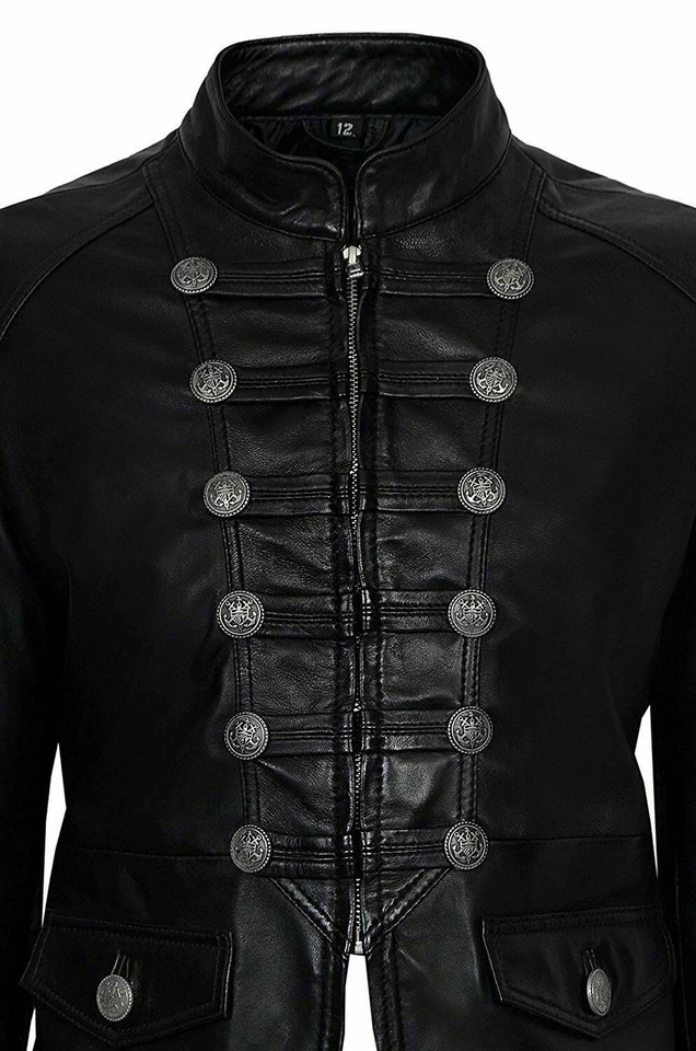 Женская натуральная кожа военного стиля черный ретро куртка классический рок винтажное пальто - Изображение 4 из 4