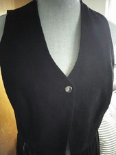 Women's Vintage Passport Lined Black Leather Fringe Biker Babe Vest Sz L