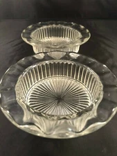 Vintage Pair Clear Glass Ashtrays with Ruffled Upper 4.25" Diameter