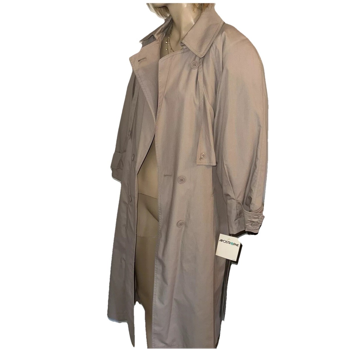 New Apostrophe Trench Coat Jacket Zip Lining Shabby Chic Khaki Belted Sz 8P  Spy