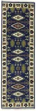 Kazak Oriental Runner Rug Blue Geometric Carpet Kitchen & Hallway Decor 3X8 ft