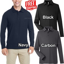 Mens Long Sleeve Pique Soft Anti Microbial Moisture Wicking Polo XS-5XL NEW