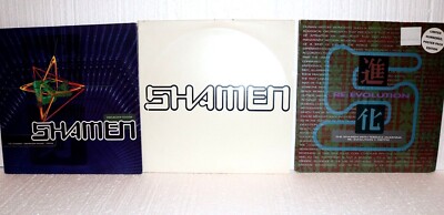 Lot of 3 The Shaman Albums Evolution Ebeneezer Goode w/poster & 2xLP Dub Plates