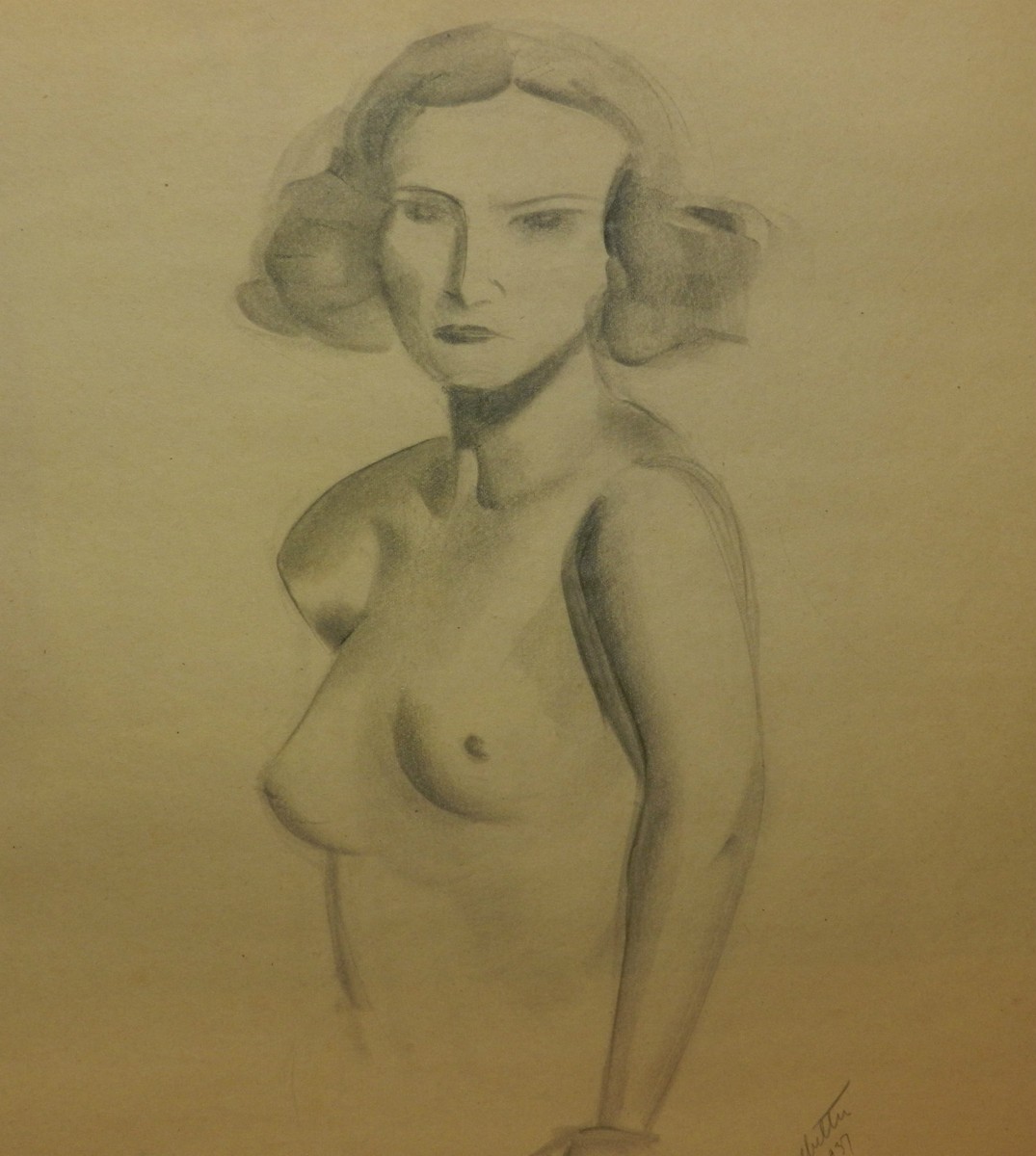 Vintage Art Deco NUDE LADY Drawing  Nouveau Naked Women Art Signed & dated  1937 | eBay