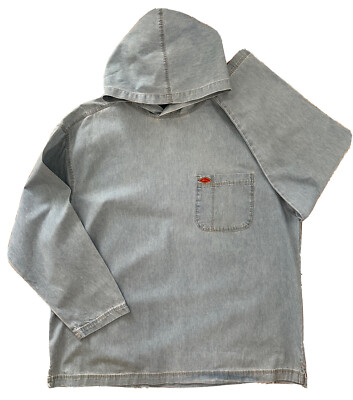 Vintage Rare Quicksilver Men s Light Blue Denim Oversized Hoodie Size Medium