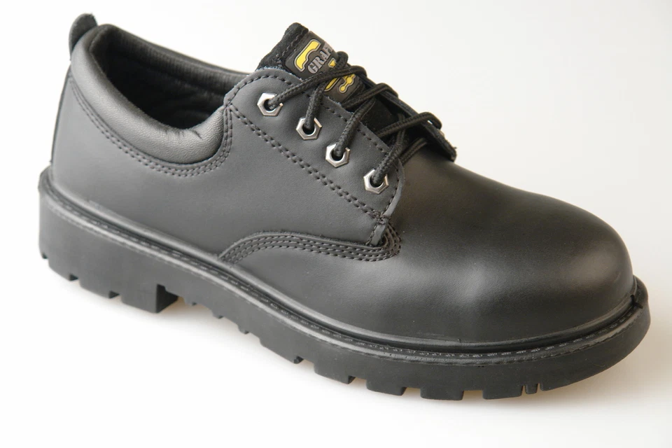 GRAFTERS Mens Safety Work Shoes Black Leather Steel Toe Cap Size 4 - 16