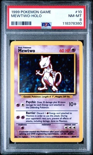 1999 POKEMON BASE SET UNLIMITED MEWTWO HOLO RARE PSA 8 NM-MT 10/102