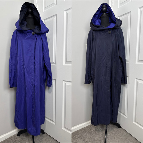 MycraPac Donatella Rain Coat Womens S/M Black Purple Reversible Hood Cape Jacket