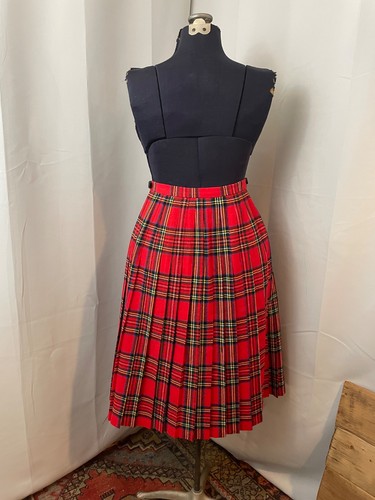 Plaid Skirt Kilt Wool Royal Stewart Tartan Tweed 1960s Red Wrap Scotland L - Picture 5 of 7