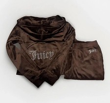 NEW JUICY COUTURE Velour OG Bling Tracksuit Hoodie Pants Set Sz XL Brown Sugar