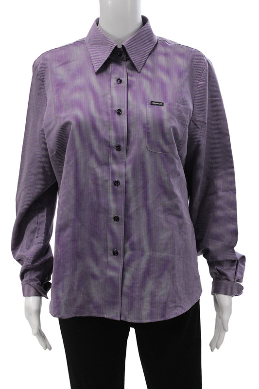 Faconnable Women Striped Purple Cotton Buttonup Blouse Longsleeve Size M