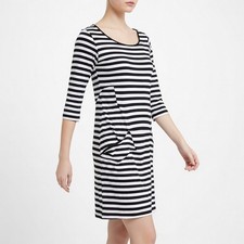 Agnes b Black White Stripe Dress Size 1 Cotton 3/4 Sleeve Midi Pre-Owned