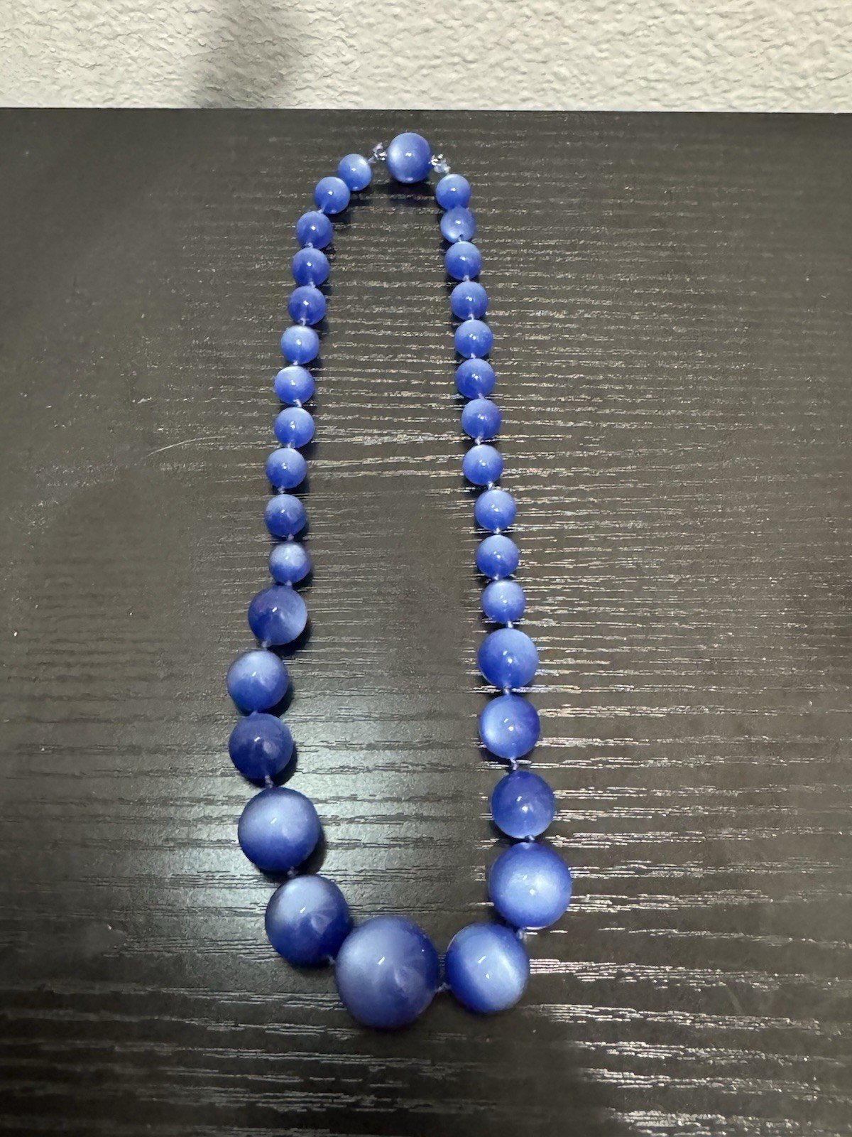 Vtg. Cobalt Blue Moonglow Beaded Necklace, 16