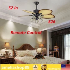 52 inch Reversible Ceiling Fan Lamp 5 wood Palm leaves Chandelier with Remote