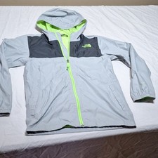 The North Face DryVent Boys Windbreaker Jacket L 14/16 Hooded Gray Neon Green
