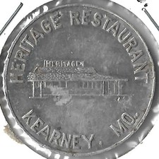 Home of Jesse James Souvenir Token Heritage Rest. Kearneym Mo.