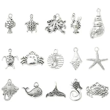 15x Fish Tibetan Alloy Pendant Starfish Shell Charm Silver for Necklace Jewelry