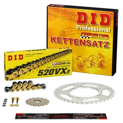 Kettensatz Honda NX 250 Dominator (MD25) 91-95, DID X-Ring EXTRA verstärkt, gold