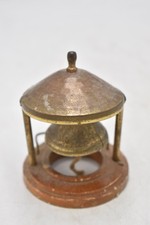 Vintage Brass Bell with Wooden Base Desktop Bell 10cm