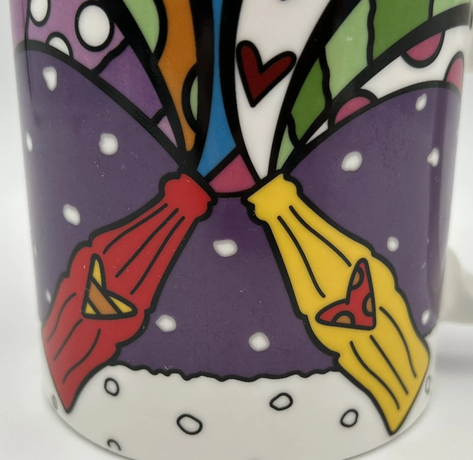 ROMERO BRITTO для Coca-Cola сердца большой кофе кружка 2014 цветной весело VGUC - Изображение 2 из 4