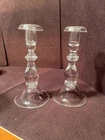 2 Vintage Signed Steuben 9 1/4" Crystal Teardrop Candlesticks