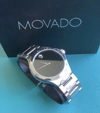 Movado Museum 0607310 38mm Silver Stainless Steel Men's Wristwatch NIB~Working