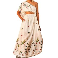 Farm Rio size XL pitanga maxi dress White Embroidered Floral Dress one shoulder
