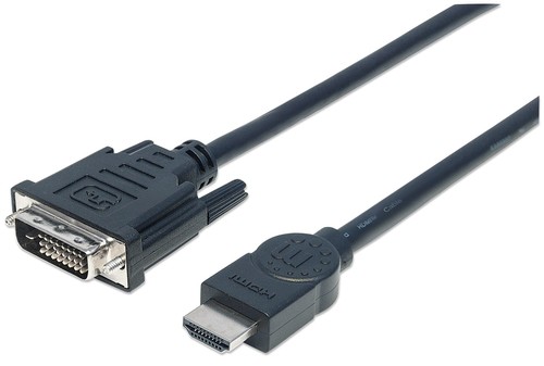 Manhattan Hdmi To Dvi-D 24+1 Cable 3M Male To Male Black Dual Link Compatible Wi