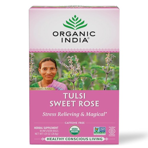 Organic India, Tulsi Sweet Rose Herbal Tea, 18 Infusion Bags - Picture 1 of 5