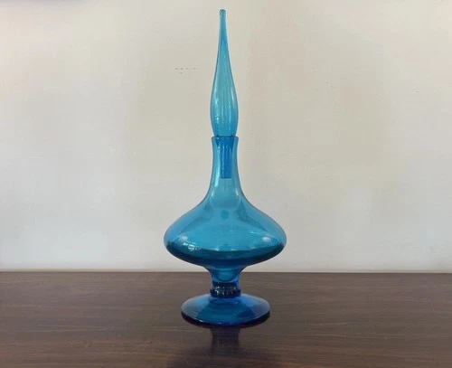 Vintage Blenko 6212 Decanter Turquoise Blue Mid Century Modern Art Glass