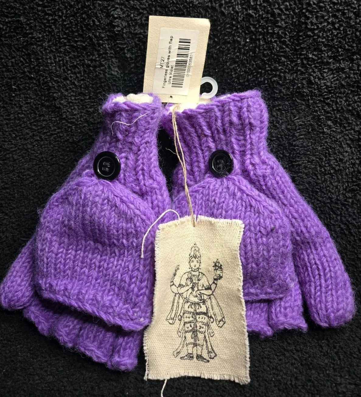 Nirvanna Designs Nepal Wool Fingerless Mitten Gloves Ultra Violet NWT