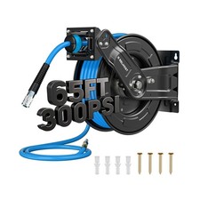 Retractable Air Hose Reel, 65ft x 3/8in Hybrid Air Hose 300PSI , Heavy Duty ...