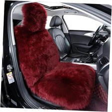Fluffy Sheepskin Car Seat Cover, Fuzzy Long Wool Front Vehicle Dark Red
