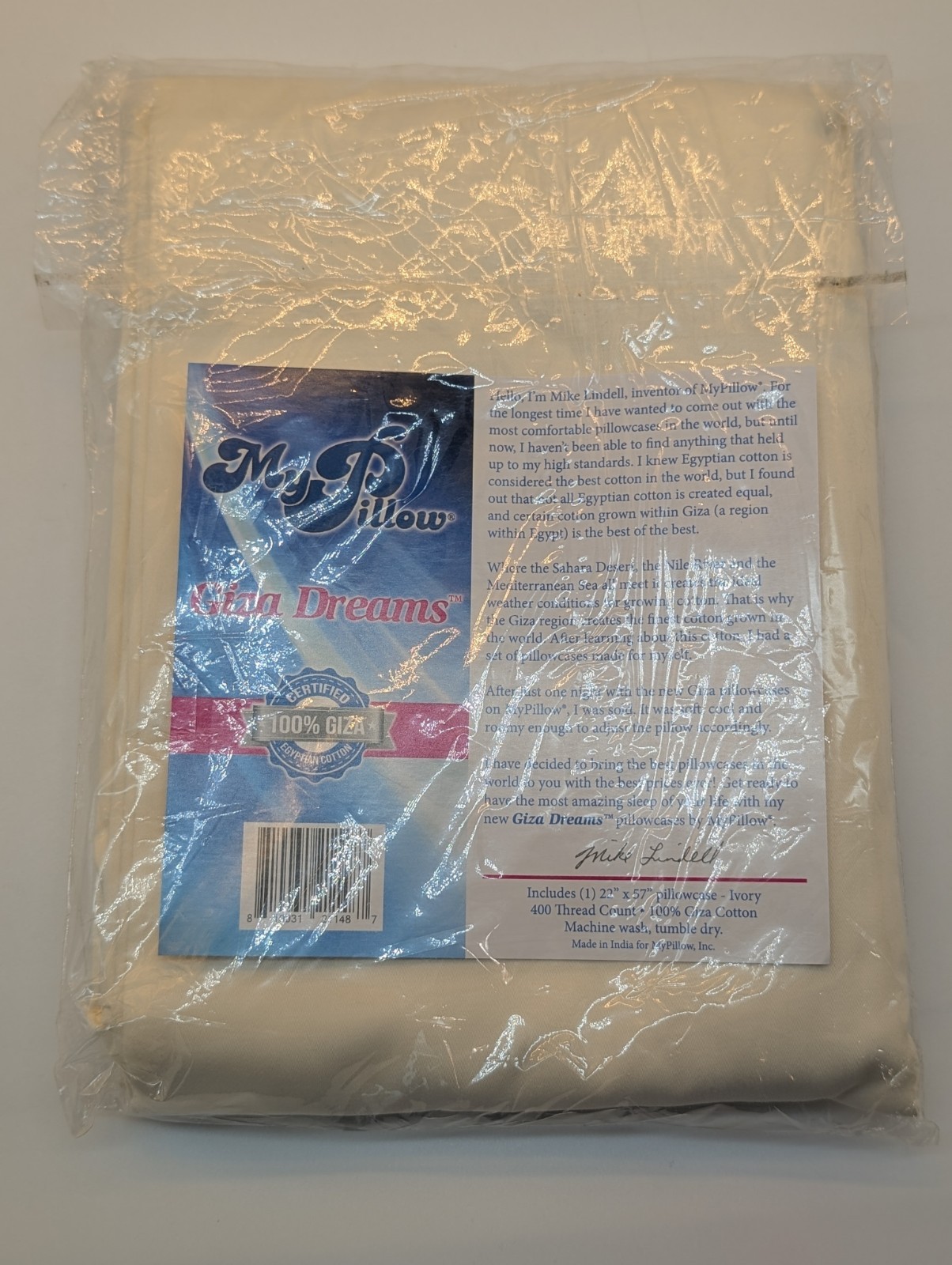 My Pillow Ivory BODY Pillowcase 22" X 57" Thread Count 400 NEW