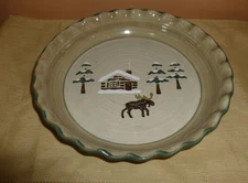 Sonoma Lodge Pie Plate Quiche/Baking Dish 10" Fluted Edge Moose/Cabin - EUC