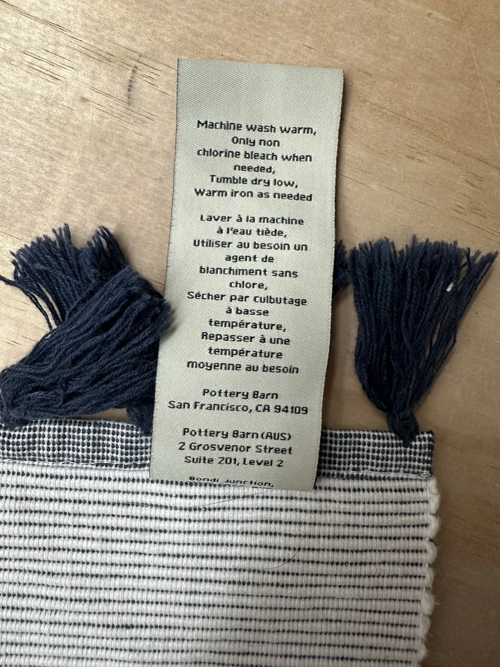 Pottery Barn Blue Striped Table Runner 20 X 108" Ribbed Fringes India Cotton - Image 3 of 4