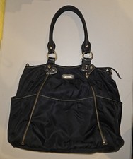 Storksak Olivia Diaper Bag Black Satin Nylon Multiple Pockets
