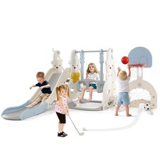 7-in-1 Toddler Slide w/Height Adjustable Basketball Hoop  Swing Golf Soccer