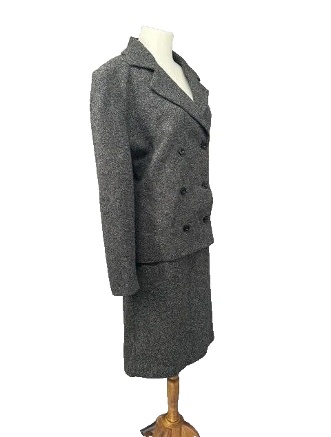 Conjunto Blazer De Colección Falda Traje Amanda Smith Talla 14 Gris Medio Tweed Doble Pecho Foto 2 de 4
