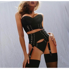 Honey Birdette STEVIE   Black Gold FULL 3 Piece Set 32D, S, XS Brief