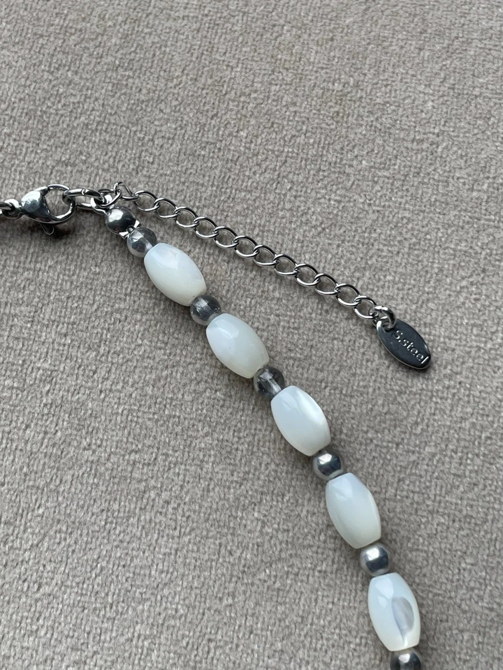 "Collar de cuentas de pepita de sodalita de acero inoxidable de 17"" MADRE PERLA CUENTAS DE ARROZ" Foto 2 de 4