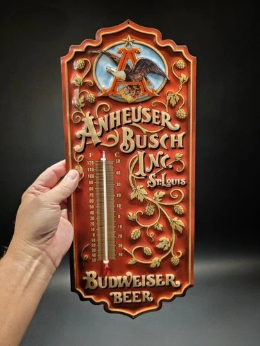 Metal Vintage Style Anheuser Busch Budweiser Wall Thermometer Sign
