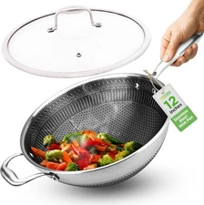 Nutrichef 12 Inch Stainless Steel Nonstick Wok 36 Quart Induction Cookware