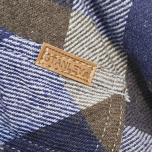 Stanley Men's XL Blue Grey Plaid Flannel Hooded Quilted Work Shirt Jacket Coat image 3